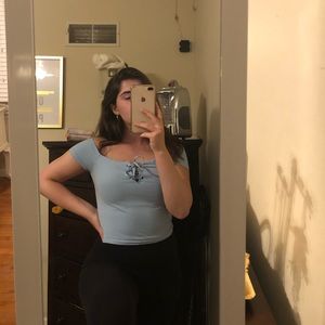 light blue off the shoulder top